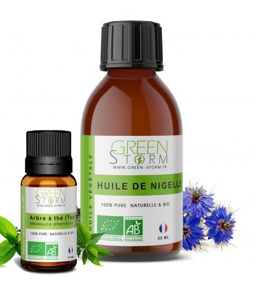 Kit peaux grasse, huile végétale de Nigelle et huile essentielle tea three greenstorm