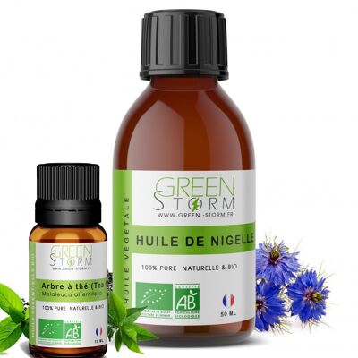 Kit pelle grassa, olio vegetale di Nigella e tè tre olio essenziale di tempesta verde