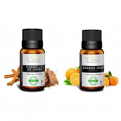 Lote dulzura de navidad aceites esenciales naranja dulce-canela 10mlx2- greenstorm