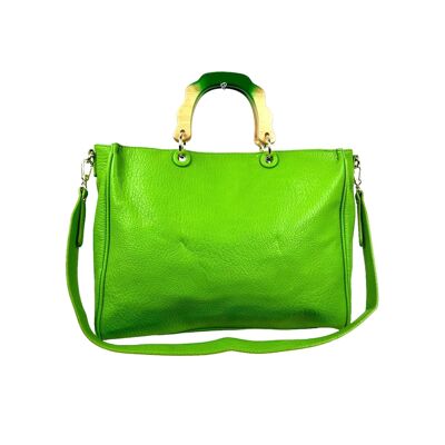 Women's Wide Synthetic Tote Bag with Short Wooden Handles