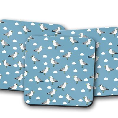 Light Blue Coasters with a Seagulls Design