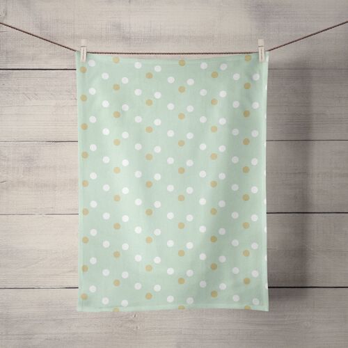 Mint Green Tea Towel with White and Gold Spots Design, Dish Towel, Kitchen Towel