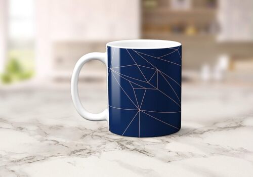 Navy Blue and Rose Gold Lines Geometric Mug, Tea or Coffee Cup