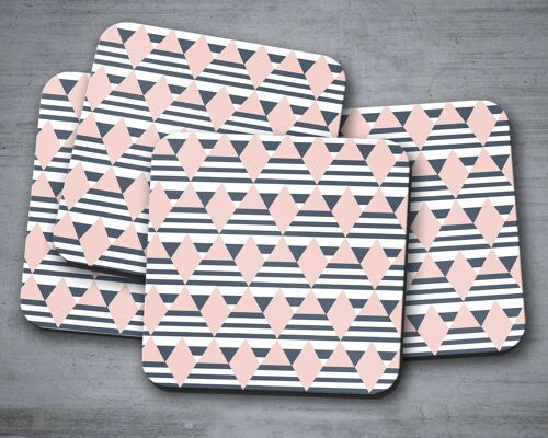 Navy Blue with Pink Diamond Design Coasters, Table Decor Drinks Mat