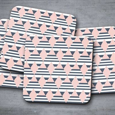 Navy Blue with Pink Diamond Design Coasters, Table Decor Drinks Mat