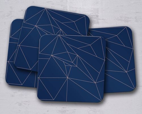 Navy Blue with Rose Gold Lines Geometric Design Coaster