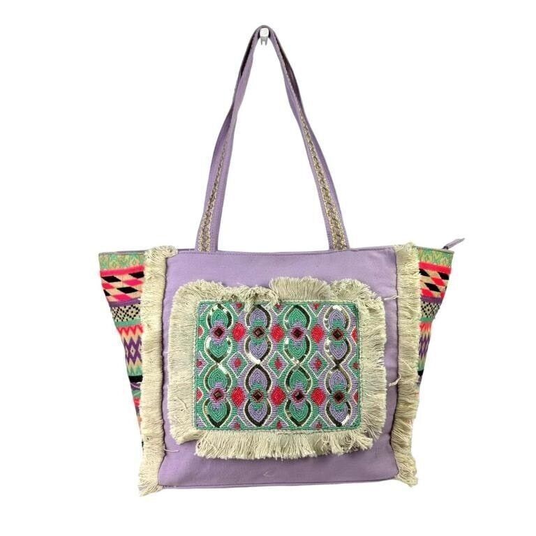 Amplio Bolso Shopper Artesanal de Algodón Mujer. Moda Verano