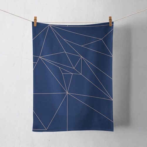 Navy Blue with Rose Gold Lines Geometric Design Tea Towel, Dish Towel Kitchen Towel