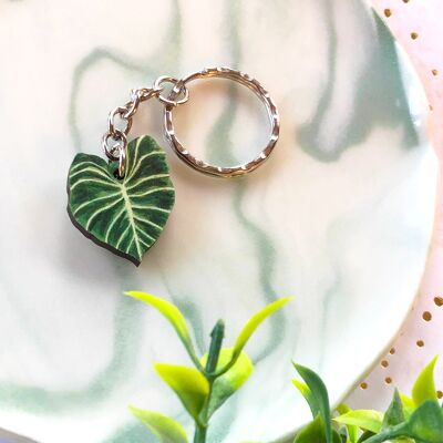 Heart Leaf Philodendron Plant Wooden Charm Keyring