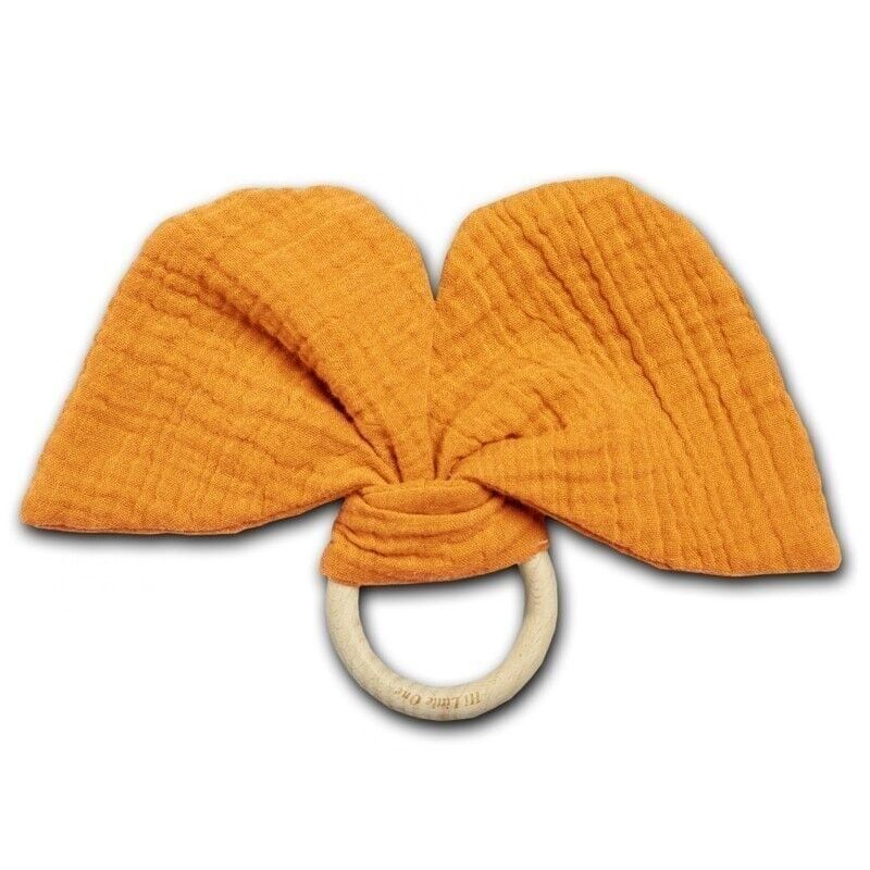 Un massaggiagengive con sonaglio frusciante realizzato in cotone biologico BIO Elefante Zucca