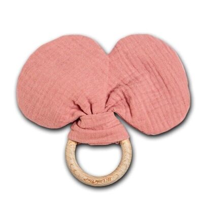 A teether with a rustling rattle made of organic BIO cotton Mouse Salmon