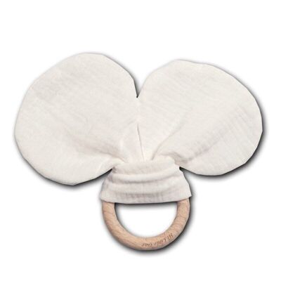 A teether with a rustling rattle made of organic BIO cotton Mouse White