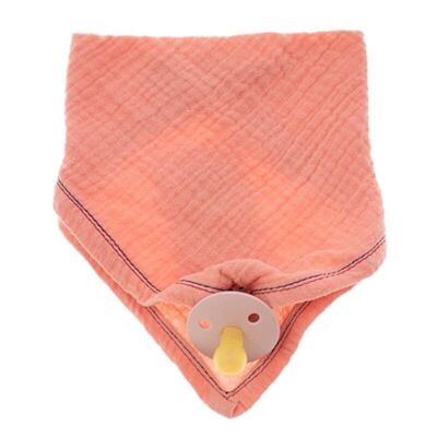 Bandana bib with a pacifier holder made of organic BIO cotton 3in1 Salmon