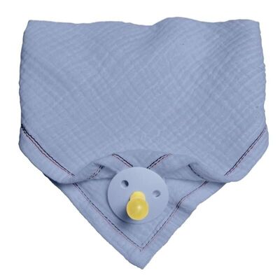Babero bandana con porta chupete de algodón orgánico BIO 3en1 Azul Bebé