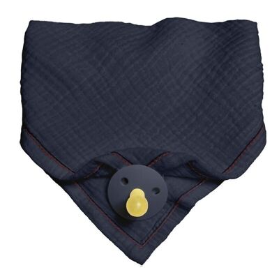 Bandana bib with a pacifier holder made of organic BIO cotton 3in1 Navy