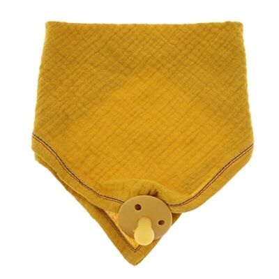 Bandana bib with a pacifier holder made of organic BIO cotton 3in1 Mustard