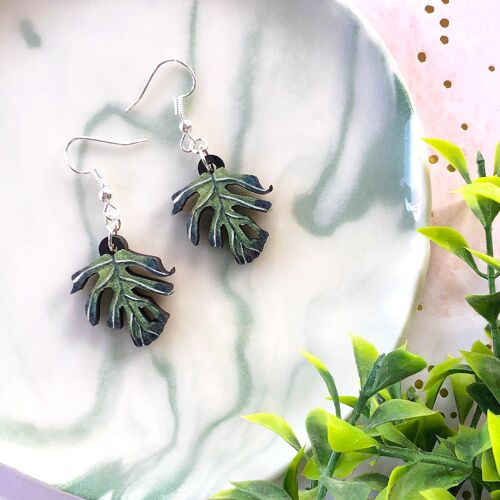 Monstera Deliciosa Plant Leaf Hook Earrings