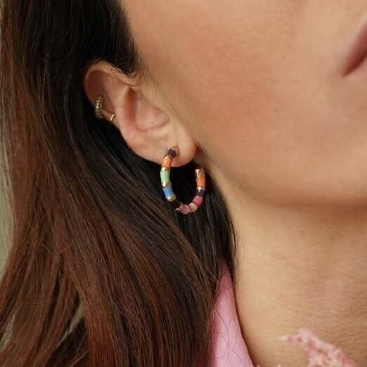 Boucles Oreilles Acier Créoles Style Bambou Émail Couleur