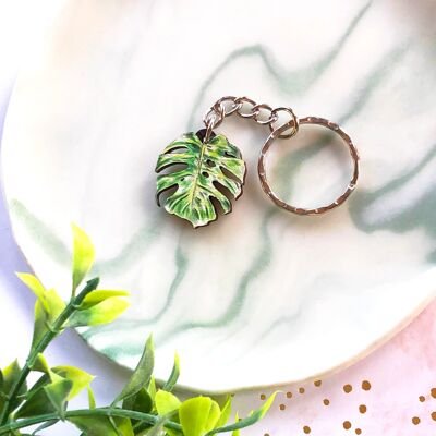 Monstera Deliciosa Plant Leaf Wooden Charm Keyring