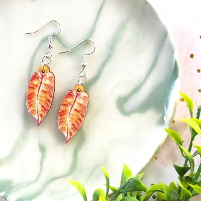 Orange Plant Leaf Hook Earrings