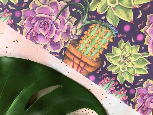 Purple Succulent Wrapping Paper (5 Rolled Up Sheets)
