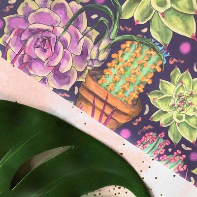 Purple Succulent Wrapping Paper (5 Rolled Up Sheets)