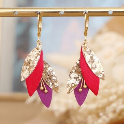 Boucles d'oreilles en cuir Tibre - Violet, Framboise