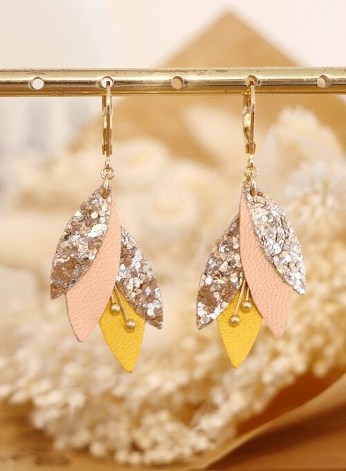 Boucles d'oreilles en cuir Tibre - Jaune, Rose Terracotta