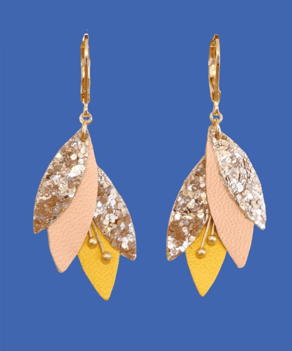 Pendientes de cuero Tiber - Amarillo, Rosa Terracota