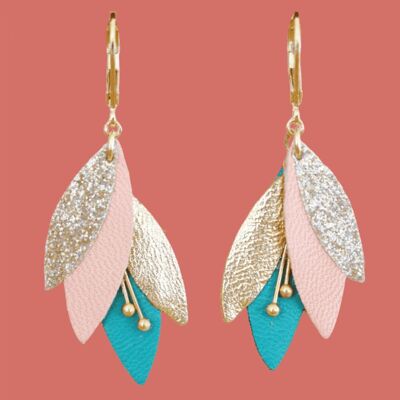 Pendientes de cuero Tiber - Esmeralda, Rosa terracota