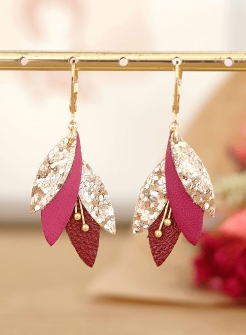 Boucles d'oreilles en cuir Tibre - Prune, Bordeaux métallisé