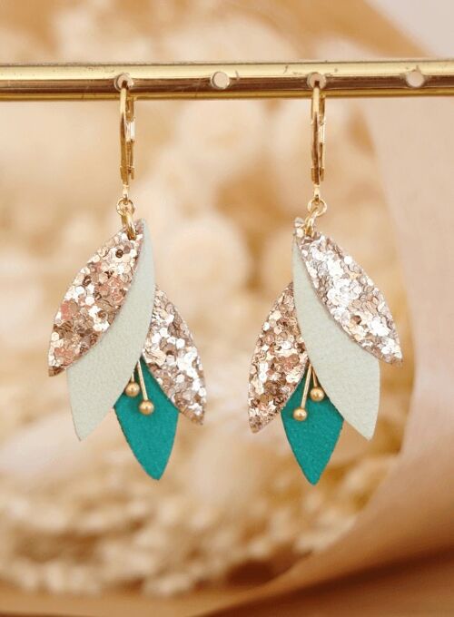 Boucles d'oreilles en cuir Tibre - Vert pâle, Emeraude