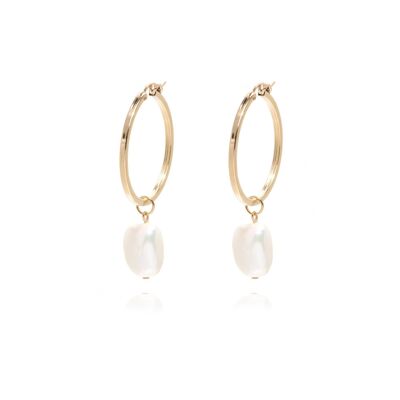 Amelie 14k Gold Pearl Hoop Earrings