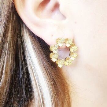 Boucles d'Oreilles Nada, Couronnes de Fleurs et Acier Inoxydable 3