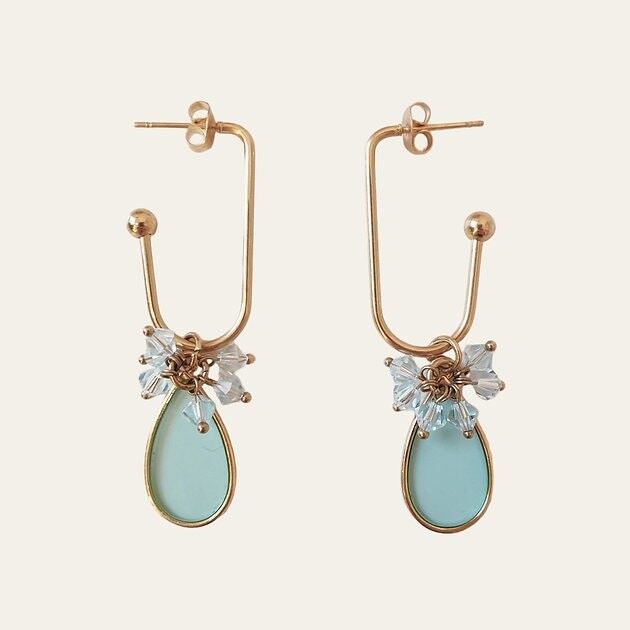 Ohrringe aus Palmyra, blauem Kristall und Epoxidharz