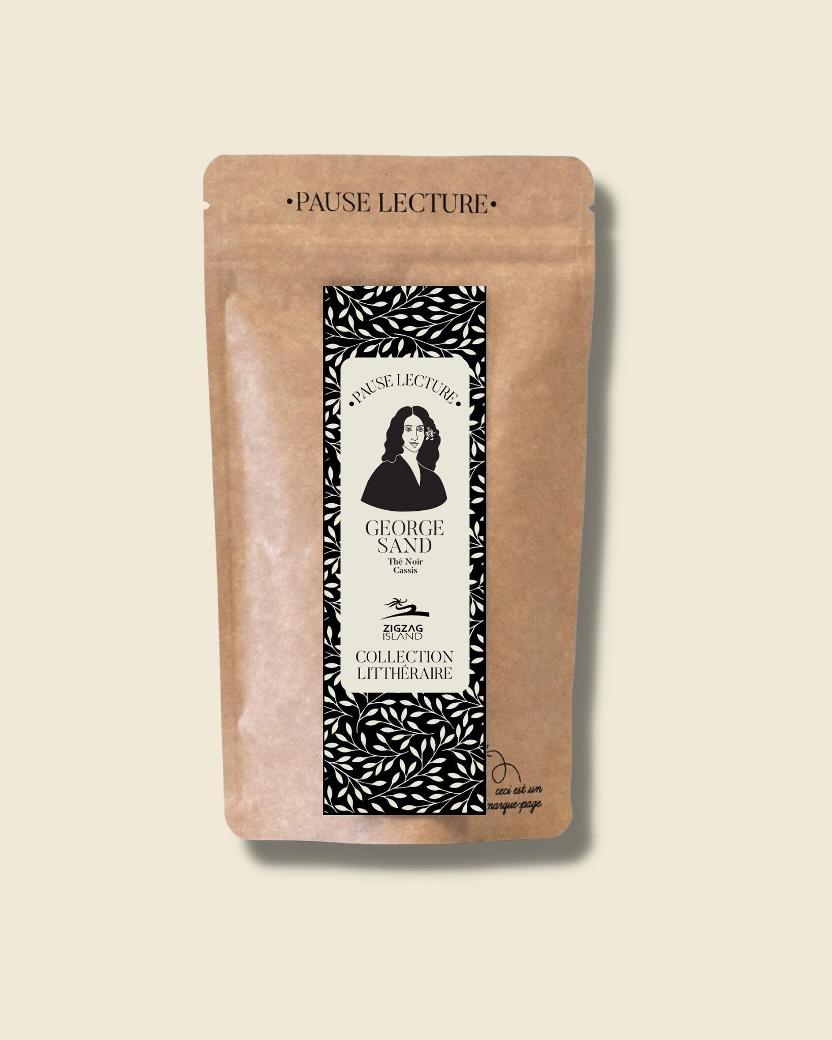 PAUSE LECTURE THÉ NOIR GEORGE SAND ET SON MARQUE-PAGE SAVEUR CASSIS