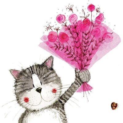 Pink Bouquet Cat Small Gift Bag