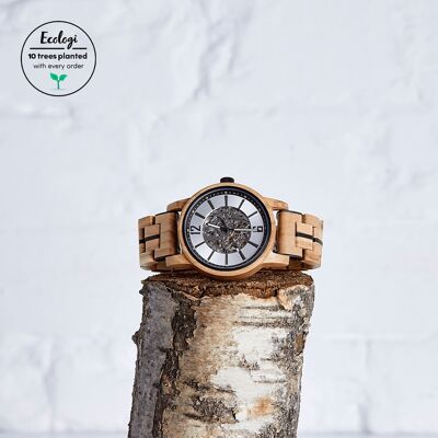 The Sycamore - Reloj de pulsera hecho a mano de madera reciclada