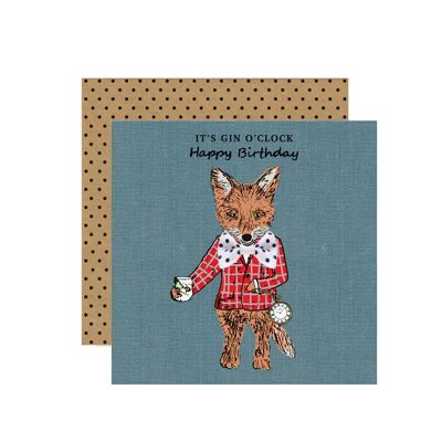 Men's Fox Gin O'Clock Birthday Greetings Card