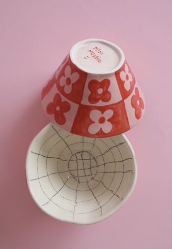 Smile - Daisy Plaid Checkered Bowl / Céramique peinte à la main de style vintage | Cuisine pastel de décoration esthétique de bol en céramique peinte unique 5