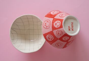 Smile - Daisy Plaid Checkered Bowl / Céramique peinte à la main de style vintage | Cuisine pastel de décoration esthétique de bol en céramique peinte unique 6