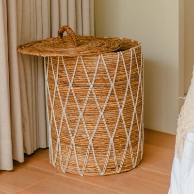 Boho decorative basket | Laundry basket with lid KISA made of banana fiber