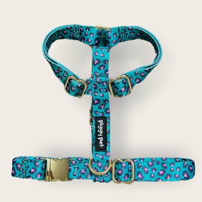 Aqua Leopard H-shaped dog harness