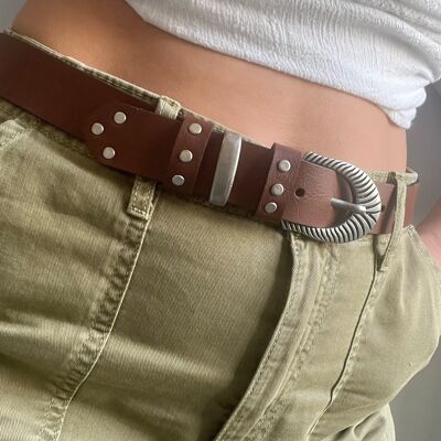 Studded Belt, Real Leather Belt Women, Buckles Belt, Handmade Belt, Brown Belt, Gift for Her, Made from Real Leather - Sence of Difference