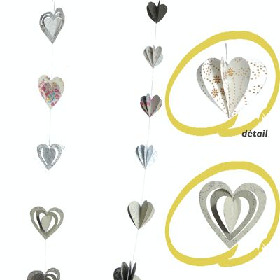 Silver White and Gray Craft Paper 3D Hearts Garland