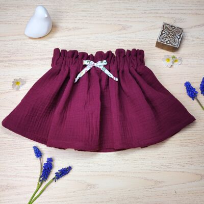 Oekotex burgundy cotton gauze skirt - from 12 months to 6 years