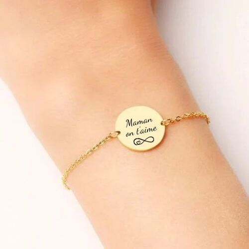 Bracelet femme médaille avec gravure message personnalisé "Maman on t'aime" Cadeau Maman