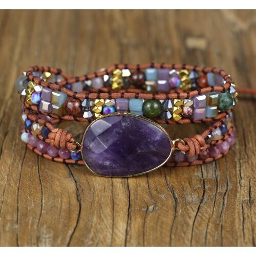 Amethyst Hand-Woven Leather Bracelet Diy Multi-Layer Energy Taro Hand String