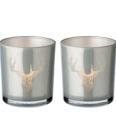 2er-Set Teelichtglas Eto (Höhe 8 cm, Ø 7 cm), grau, Windlicht mit Hirsch-Motiv