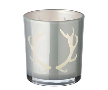 Lot de 2 verres à bougies chauffe-plat Ati (hauteur 8 cm, Ø 7 cm), gris, lanterne avec motif bois de cerf 2